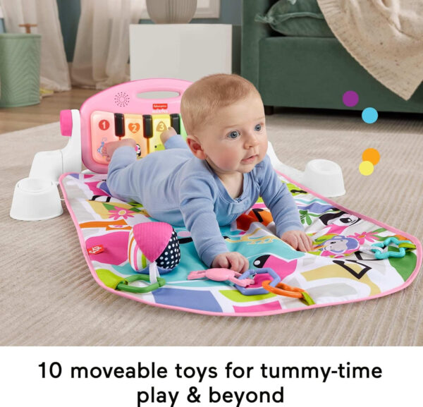 Fisher-Price Baby Playmat Glow and Grow Kick & Play Piano Gym, Blue Musical Learning Toy with Developmental Activities for Newborns 0+ Months