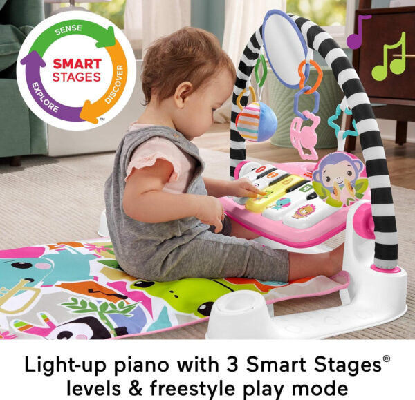 Fisher-Price Baby Playmat Glow and Grow Kick & Play Piano Gym, Blue Musical Learning Toy with Developmental Activities for Newborns 0+ Months