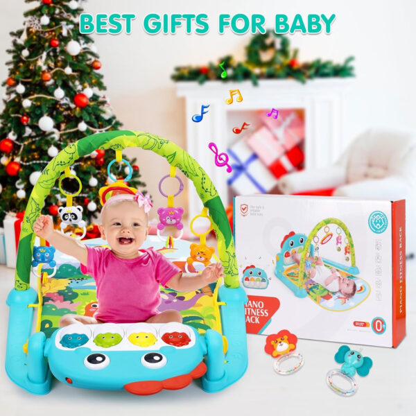 UMIKU Baby Gym Play Mats Baby Toys Tummy Time Mat Musical Activity Center for Newborn Infant Piano Babies Play Mat Music & Light Newborn Infant Gifts for Babies 0-3 6 9 12 Months Dinosaur Style