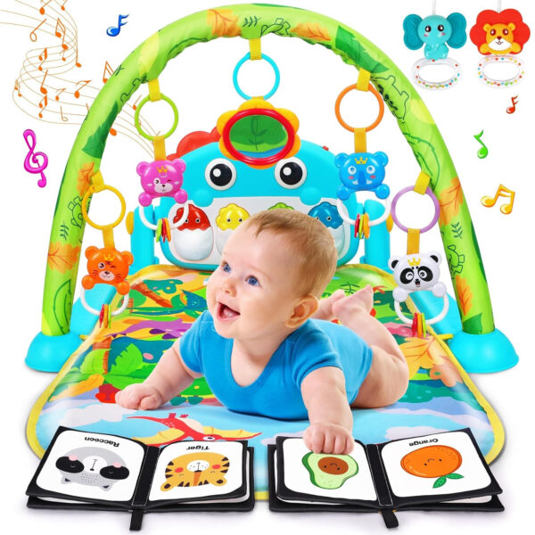 UMIKU Baby Gym Play Mats Baby Toys Tummy Time Mat Musical Activity Center for Newborn Infant Piano Babies Play Mat Music & Light Newborn Infant Gifts for Babies 0-3 6 9 12 Months Dinosaur Style