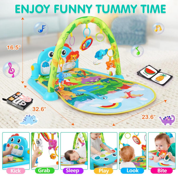 UMIKU Baby Gym Play Mats Baby Toys Tummy Time Mat Musical Activity Center for Newborn Infant Piano Babies Play Mat Music & Light Newborn Infant Gifts for Babies 0-3 6 9 12 Months Dinosaur Style