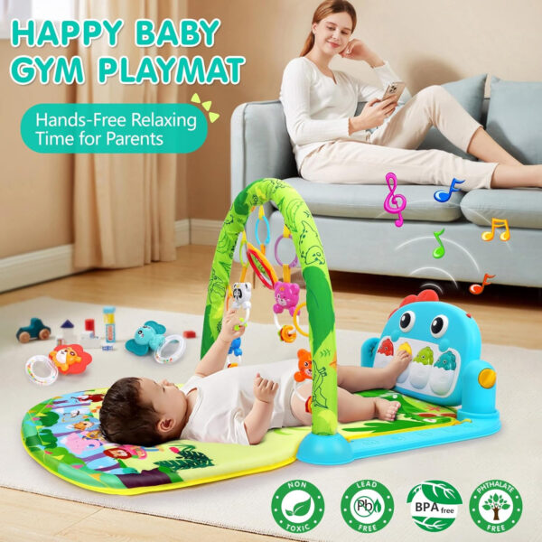 UMIKU Baby Gym Play Mats Baby Toys Tummy Time Mat Musical Activity Center for Newborn Infant Piano Babies Play Mat Music & Light Newborn Infant Gifts for Babies 0-3 6 9 12 Months Dinosaur Style