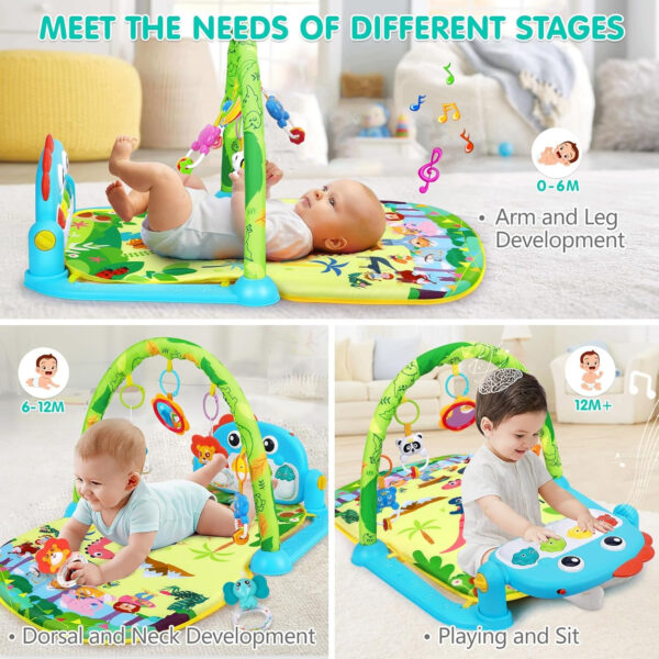 UMIKU Baby Gym Play Mats Baby Toys Tummy Time Mat Musical Activity Center for Newborn Infant Piano Babies Play Mat Music & Light Newborn Infant Gifts for Babies 0-3 6 9 12 Months Dinosaur Style