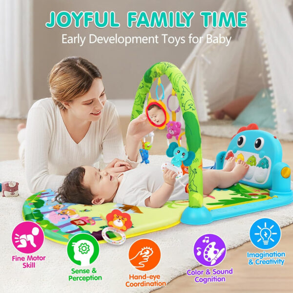 UMIKU Baby Gym Play Mats Baby Toys Tummy Time Mat Musical Activity Center for Newborn Infant Piano Babies Play Mat Music & Light Newborn Infant Gifts for Babies 0-3 6 9 12 Months Dinosaur Style