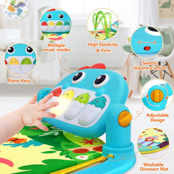 UMIKU Baby Gym Play Mats Baby Toys Tummy Time Mat Musical Activity Center for Newborn Infant Piano Babies Play Mat Music & Light Newborn Infant Gifts for Babies 0-3 6 9 12 Months Dinosaur Style