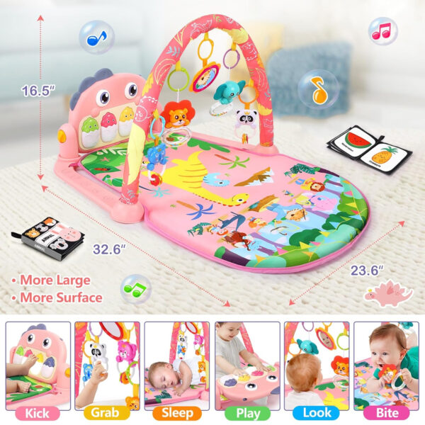 UMIKU Baby Gym Play Mats Baby Toys Tummy Time Mat Musical Activity Center for Newborn Infant Piano Babies Play Mat Music & Light Newborn Infant Gifts for Babies 0-3 6 9 12 Months Dinosaur Style