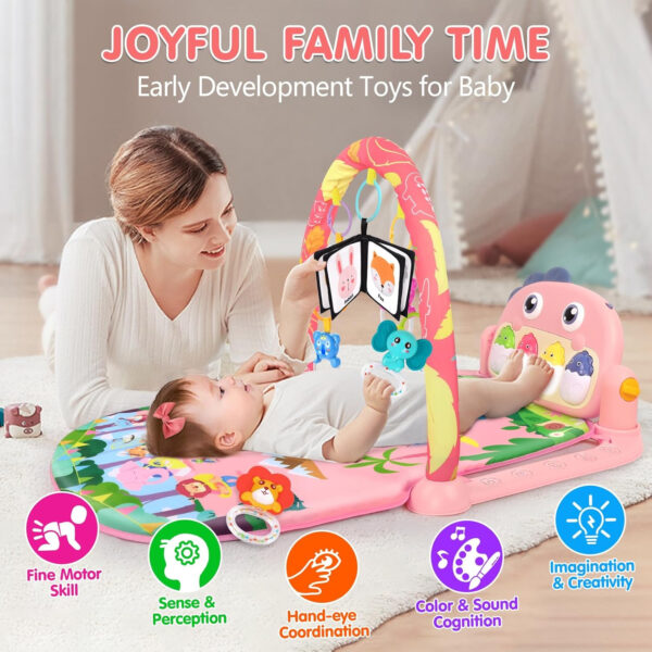 UMIKU Baby Gym Play Mats Baby Toys Tummy Time Mat Musical Activity Center for Newborn Infant Piano Babies Play Mat Music & Light Newborn Infant Gifts for Babies 0-3 6 9 12 Months Dinosaur Style