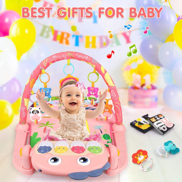 UMIKU Baby Gym Play Mats Baby Toys Tummy Time Mat Musical Activity Center for Newborn Infant Piano Babies Play Mat Music & Light Newborn Infant Gifts for Babies 0-3 6 9 12 Months Dinosaur Style