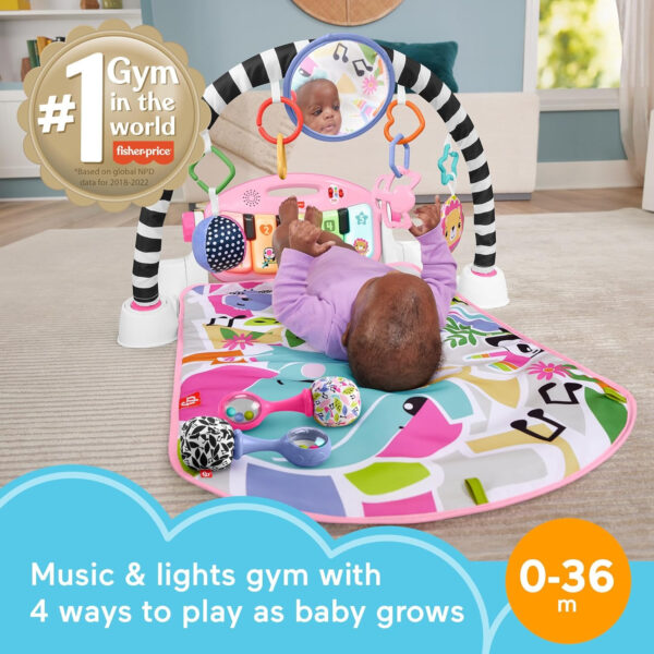 Fisher-Price Baby Playmat Deluxe Kick & Play Piano Gym for Learning & 2 Maracas Soft Rattles for Newborn to Toddler Play Ages 0+ Months