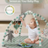 Blissful Diary Baby Play Gym Mat, Tummy Time Mat with 6 Detachable Toys for Stage-Based Sensory & Motor Skill Development, Baby Activity Mat Easy to Install & Clean, Baby Essentials Gift, Sage Green