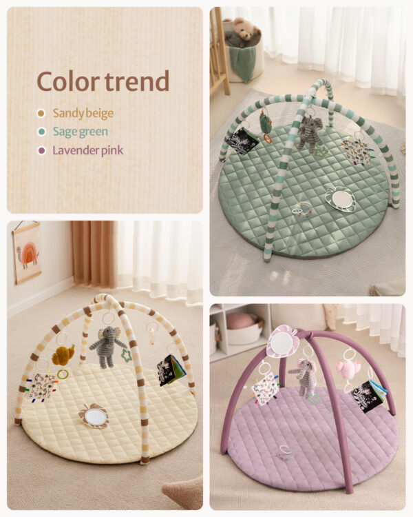 Blissful Diary Baby Play Gym Mat, Tummy Time Mat with 6 Detachable Toys for Stage-Based Sensory & Motor Skill Development, Baby Activity Mat Easy to Install & Clean, Baby Essentials Gift, Sage Green