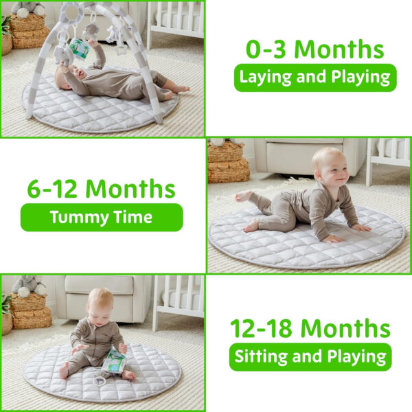 SnapPea Baby Company Baby Activity Mat. Gray Baby Play Mat, Tummy Time Mat with 6 Baby Toys. Non Slip, Soft Plush Baby Play Gym Mat. Portable Baby Gym, Infant Floor Playmat for Playroom, Nursery