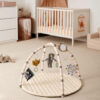 Blissful Diary Baby Play Gym Mat, Tummy Time Activity Mat with 6 Detachable Toys for Stage-Based Sensory & Motor Skill Development, Easy to Install & Clean, Baby Essentials Gift, Sandy Beige
