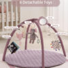Blissful Diary Baby Play Gym Mat, Tummy Time Activity Mat with 6 Detachable Toys for Stage-Based Sensory & Motor Skill Development, Easy to Install & Clean, Baby Essentials Gift, Sandy Beige