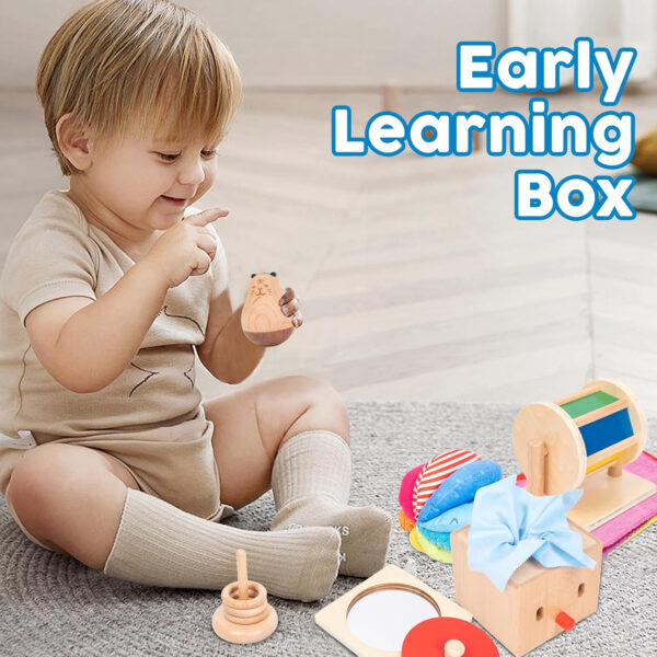 Adena Montessori Play Kit for 3-4 Months Baby,8 in 1 Wooden Learning Educational Toys for Toddler,Include Framed Mirror Book,High-Contrast Cards and More,Christmas Birthday Gift for Boys Girls