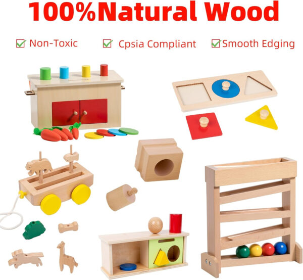 Adena Montessori Play Kit for 3-4 Months Baby,8 in 1 Wooden Learning Educational Toys for Toddler,Include Framed Mirror Book,High-Contrast Cards and More,Christmas Birthday Gift for Boys Girls