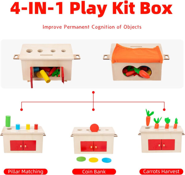 Adena Montessori Play Kit for 3-4 Months Baby,8 in 1 Wooden Learning Educational Toys for Toddler,Include Framed Mirror Book,High-Contrast Cards and More,Christmas Birthday Gift for Boys Girls
