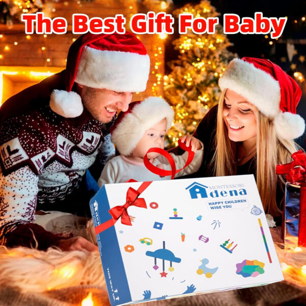 Adena Montessori Play Kit for 3-4 Months Baby,8 in 1 Wooden Learning Educational Toys for Toddler,Include Framed Mirror Book,High-Contrast Cards and More,Christmas Birthday Gift for Boys Girls