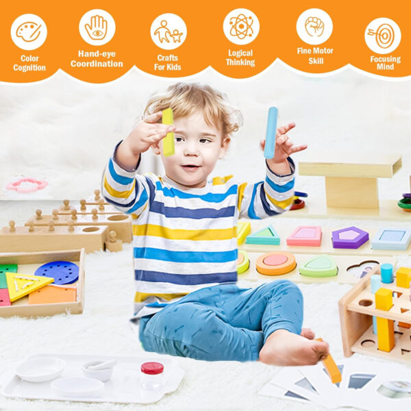 Adena Montessori Play Kit for 3-4 Months Baby,8 in 1 Wooden Learning Educational Toys for Toddler,Include Framed Mirror Book,High-Contrast Cards and More,Christmas Birthday Gift for Boys Girls