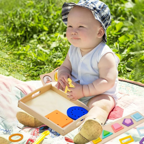 Adena Montessori Play Kit for 3-4 Months Baby,8 in 1 Wooden Learning Educational Toys for Toddler,Include Framed Mirror Book,High-Contrast Cards and More,Christmas Birthday Gift for Boys Girls