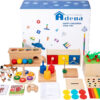 Adena Montessori Play Kit for 3-4 Months Baby,8 in 1 Wooden Learning Educational Toys for Toddler,Include Framed Mirror Book,High-Contrast Cards and More,Christmas Birthday Gift for Boys Girls