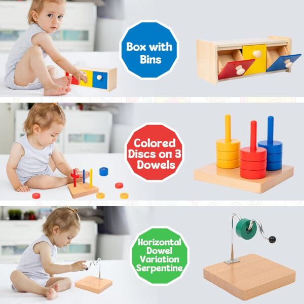 Adena Montessori Play Kit for 3-4 Months Baby,8 in 1 Wooden Learning Educational Toys for Toddler,Include Framed Mirror Book,High-Contrast Cards and More,Christmas Birthday Gift for Boys Girls