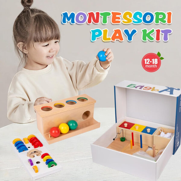 Adena Montessori Play Kit for 3-4 Months Baby,8 in 1 Wooden Learning Educational Toys for Toddler,Include Framed Mirror Book,High-Contrast Cards and More,Christmas Birthday Gift for Boys Girls