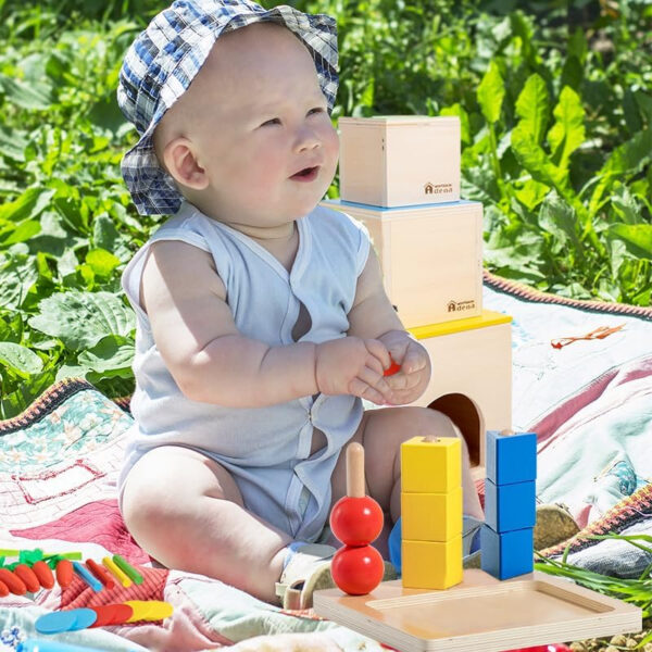 Adena Montessori Play Kit for 3-4 Months Baby,8 in 1 Wooden Learning Educational Toys for Toddler,Include Framed Mirror Book,High-Contrast Cards and More,Christmas Birthday Gift for Boys Girls