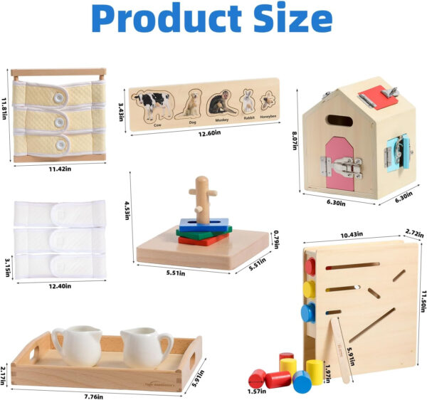 Adena Montessori Play Kit for 3-4 Months Baby,8 in 1 Wooden Learning Educational Toys for Toddler,Include Framed Mirror Book,High-Contrast Cards and More,Christmas Birthday Gift for Boys Girls