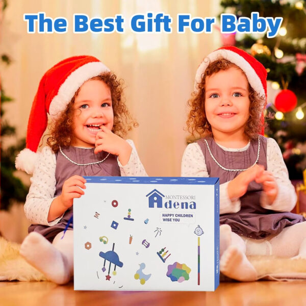 Adena Montessori Play Kit for 3-4 Months Baby,8 in 1 Wooden Learning Educational Toys for Toddler,Include Framed Mirror Book,High-Contrast Cards and More,Christmas Birthday Gift for Boys Girls