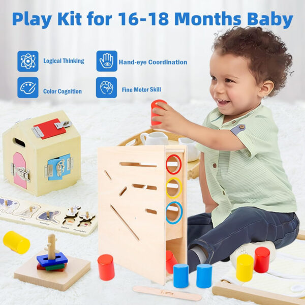 Adena Montessori Play Kit for 3-4 Months Baby,8 in 1 Wooden Learning Educational Toys for Toddler,Include Framed Mirror Book,High-Contrast Cards and More,Christmas Birthday Gift for Boys Girls