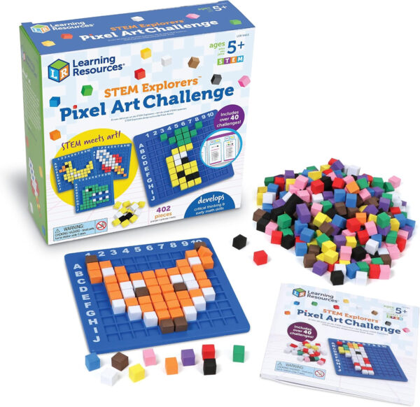 Learning Resources STEM Explorers Pixel Art Challenge - Math Puzzles, Pattern Blocks, Creativity for Kids Sensory Bin, Arts and Crafts, Math Manipulatives, Back to School Must Haves