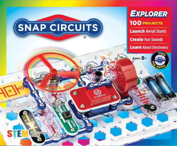 688b130cd734f623b3cbfb09742d83a963b3270a538b09bf8368d.jpg Snap Circuits Jr. SC-100 Electronics Exploration Kit, Over 100 Projects, Full Color Project Manual, 28 Parts, STEM Educational Toy for Kids 8 +