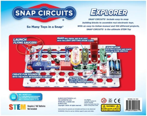 688b130f57a1870c6f115777c91f191ecae033a82b96109fe1575.jpg Snap Circuits Jr. SC-100 Electronics Exploration Kit, Over 100 Projects, Full Color Project Manual, 28 Parts, STEM Educational Toy for Kids 8 +