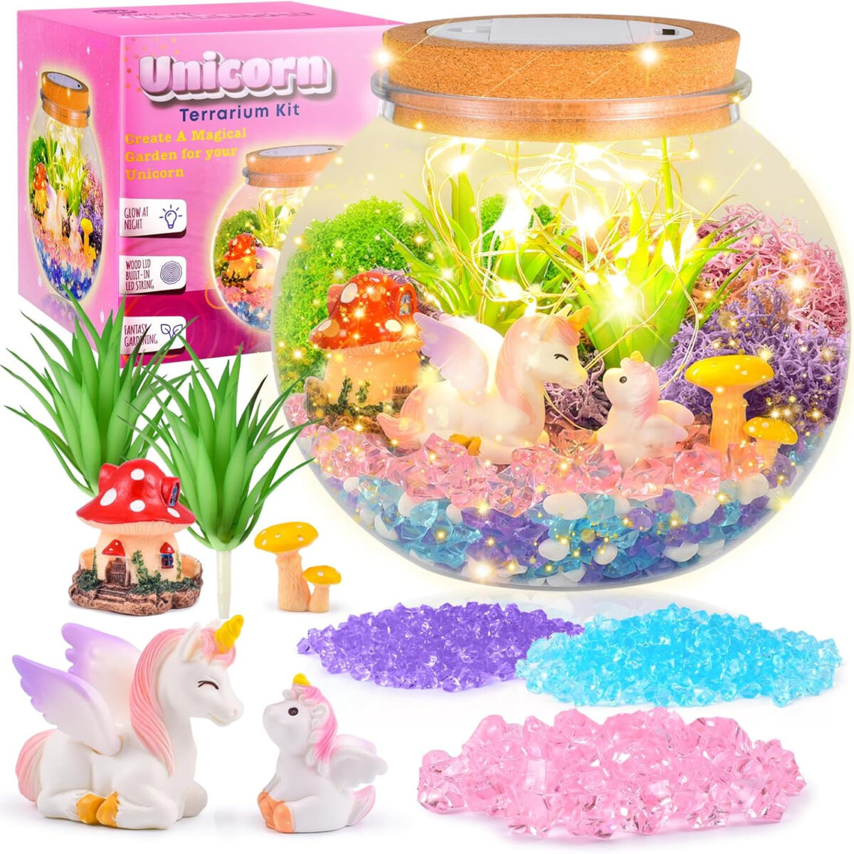 Unicorn Gifts for Girls - Light up Unicorn Terrarium Kit for Kids - DIY Unicorn Arts & Crafts Toy - Birthday Gifts for Kids Age 5 6 7 8-12 Year Old Girl Gift