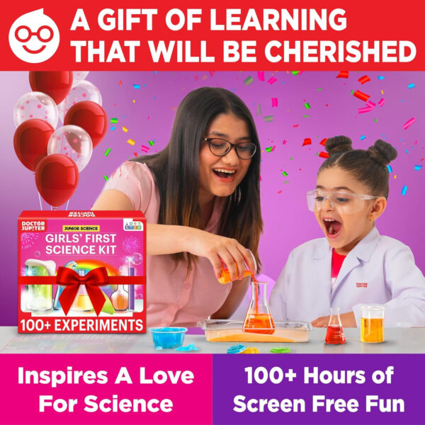 Doctor Jupiter Girls First Science Experiment Kit for Kids Ages 4-5-6-7-8| Birthday Gift Ideas for 4+ Year Old Girls| STEM Learning & Educational Toys