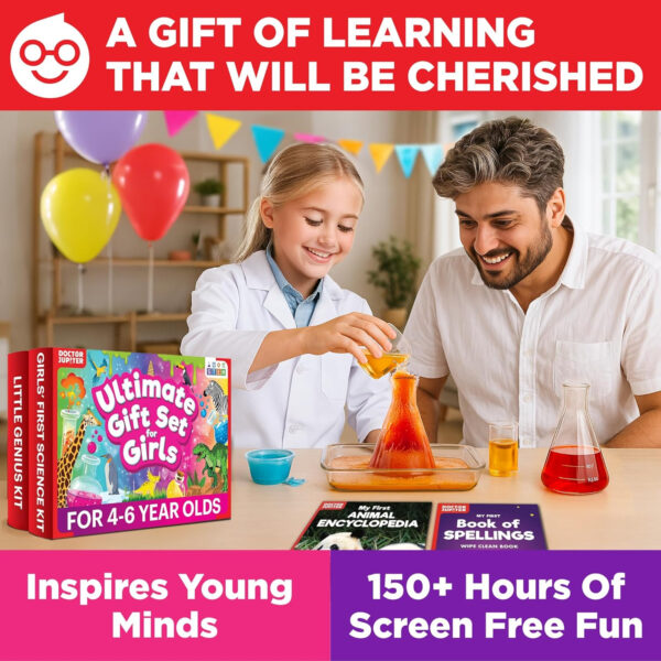 Doctor Jupiter Girls First Science Experiment Kit for Kids Ages 4-5-6-7-8| Birthday Gift Ideas for 4+ Year Old Girls| STEM Learning & Educational Toys