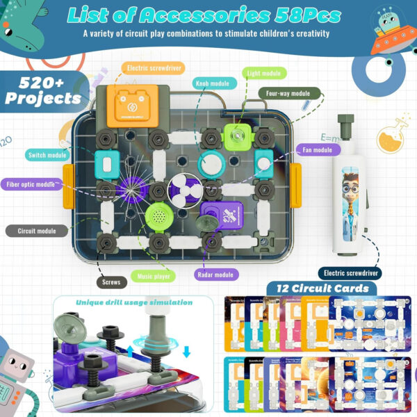 Science Kits for Kids Age 5-7 8-12, STEM Educational Learning Toys with 58 Circuit Parts, Over 520 Projects, Travel Sensory Table Fidget Toy for Boys Girls Birthday Gifts Ages 3 4 5 6 7 8 9 10 11 12