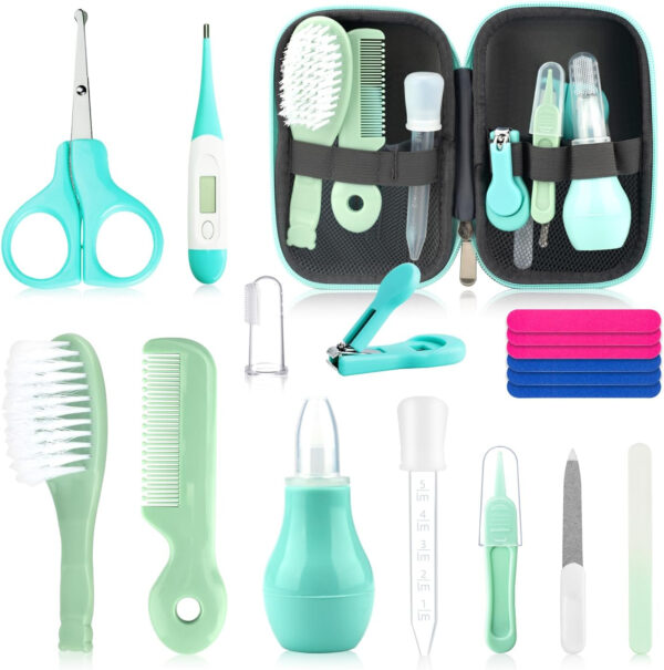 Baby Grooming Kit, Infant Safety Care Set with Hair Brush Comb Nail Clipper Nasal Aspirator,Baby Essentials Kit for Newborn Girls Boys