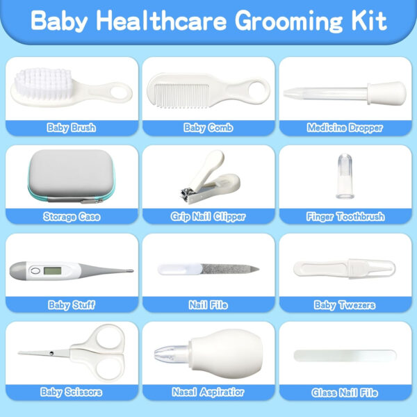 Baby Grooming Kit, Infant Safety Care Set with Hair Brush Comb Nail Clipper Nasal Aspirator,Baby Essentials Kit for Newborn Girls Boys