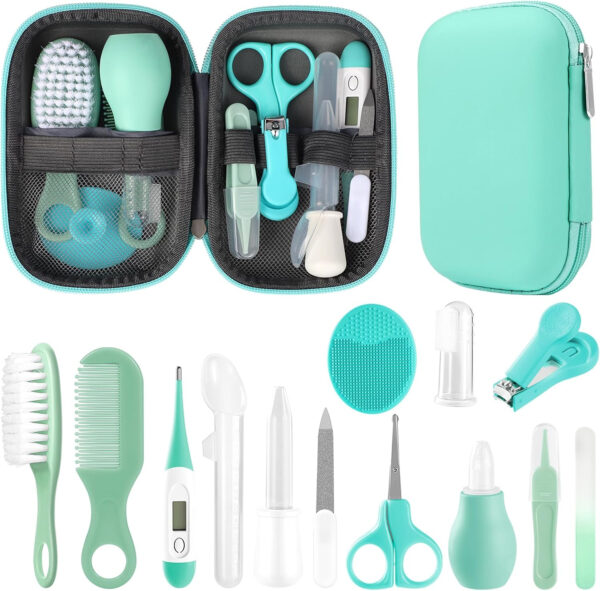 Baby Grooming Kit, Infant Safety Care Set with Hair Brush Comb Nail Clipper Nasal Aspirator,Baby Essentials Kit for Newborn Girls Boys (Blue)
