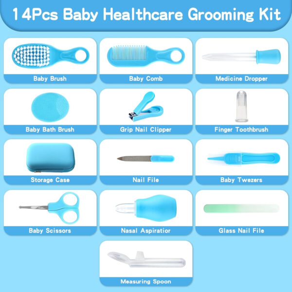 Baby Healthcare and Grooming Kit, 14 in 1 Baby Safety Set Newborn Nursery Health Care Set with Hair Brush Scale Nail Clippers for Baby Girls Boys (14 Kits Grey White)