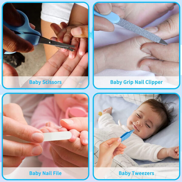 Baby Healthcare and Grooming Kit, 14 in 1 Baby Safety Set Newborn Nursery Health Care Set with Hair Brush Scale Nail Clippers for Baby Girls Boys (14 Kits Grey White)