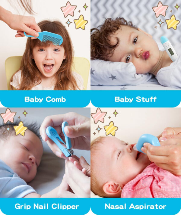 Baby Healthcare and Grooming Kit, 14 in 1 Baby Safety Set Newborn Nursery Health Care Set with Hair Brush Scale Nail Clippers for Baby Girls Boys (14 Kits Grey White)