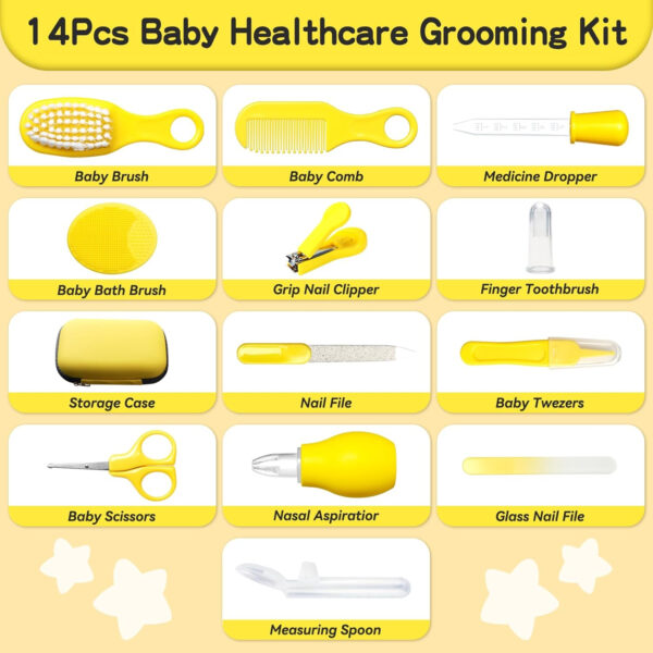 Baby Healthcare and Grooming Kit, 14 in 1 Baby Safety Set Newborn Nursery Health Care Set with Hair Brush Scale Nail Clippers for Baby Girls Boys (14 Kits Grey White)