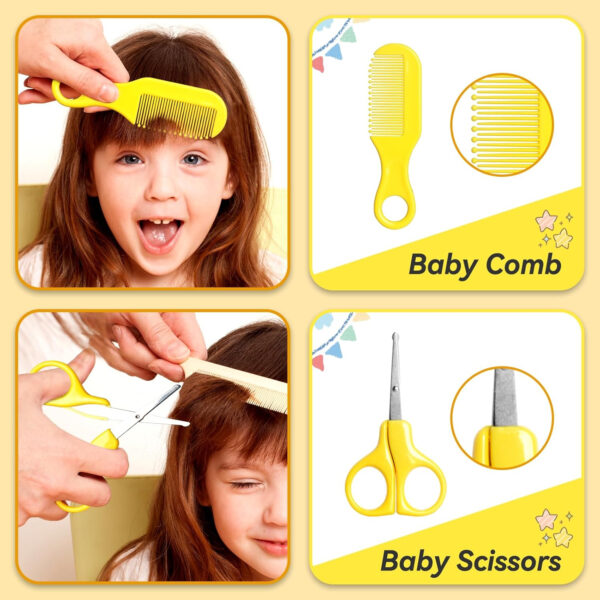 Baby Healthcare and Grooming Kit, 14 in 1 Baby Safety Set Newborn Nursery Health Care Set with Hair Brush Scale Nail Clippers for Baby Girls Boys (14 Kits Grey White)