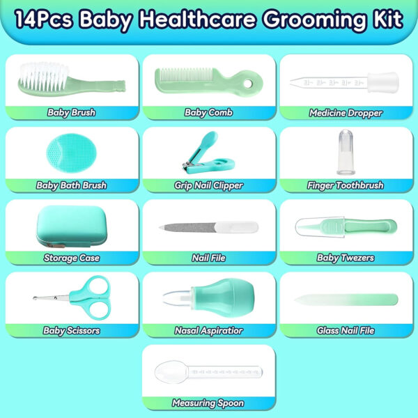 Baby Healthcare and Grooming Kit, 14 in 1 Baby Safety Set Newborn Nursery Health Care Set with Hair Brush Scale Nail Clippers for Baby Girls Boys (14 Kits Grey White)