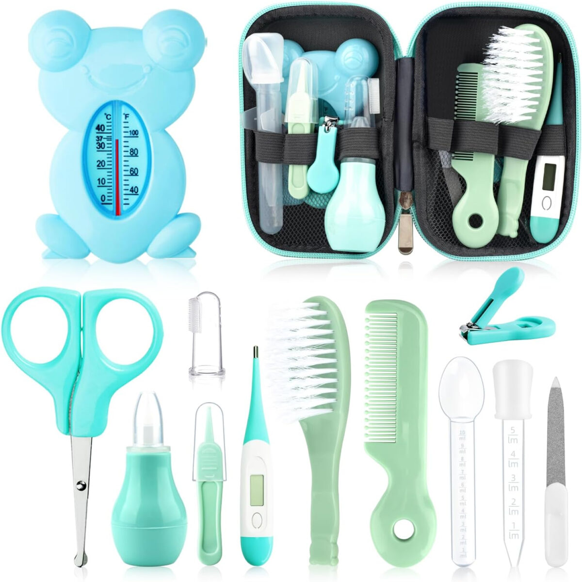 Baby Grooming Kit, Infant Safety Care Set with Hair Brush Comb Nail Clipper Nasal Aspirator,Baby Essentials Kit for Newborn Girls Boys