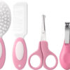 Baby Grooming Kit,Baby Health Care Kit,Baby Brush Soft Bristles 5 pcs Baby Nail Kit Nursery Care Kit Baby Hair Brush Hair Comb Nail Kit Safety Cutter Nail Clipper Set Pink