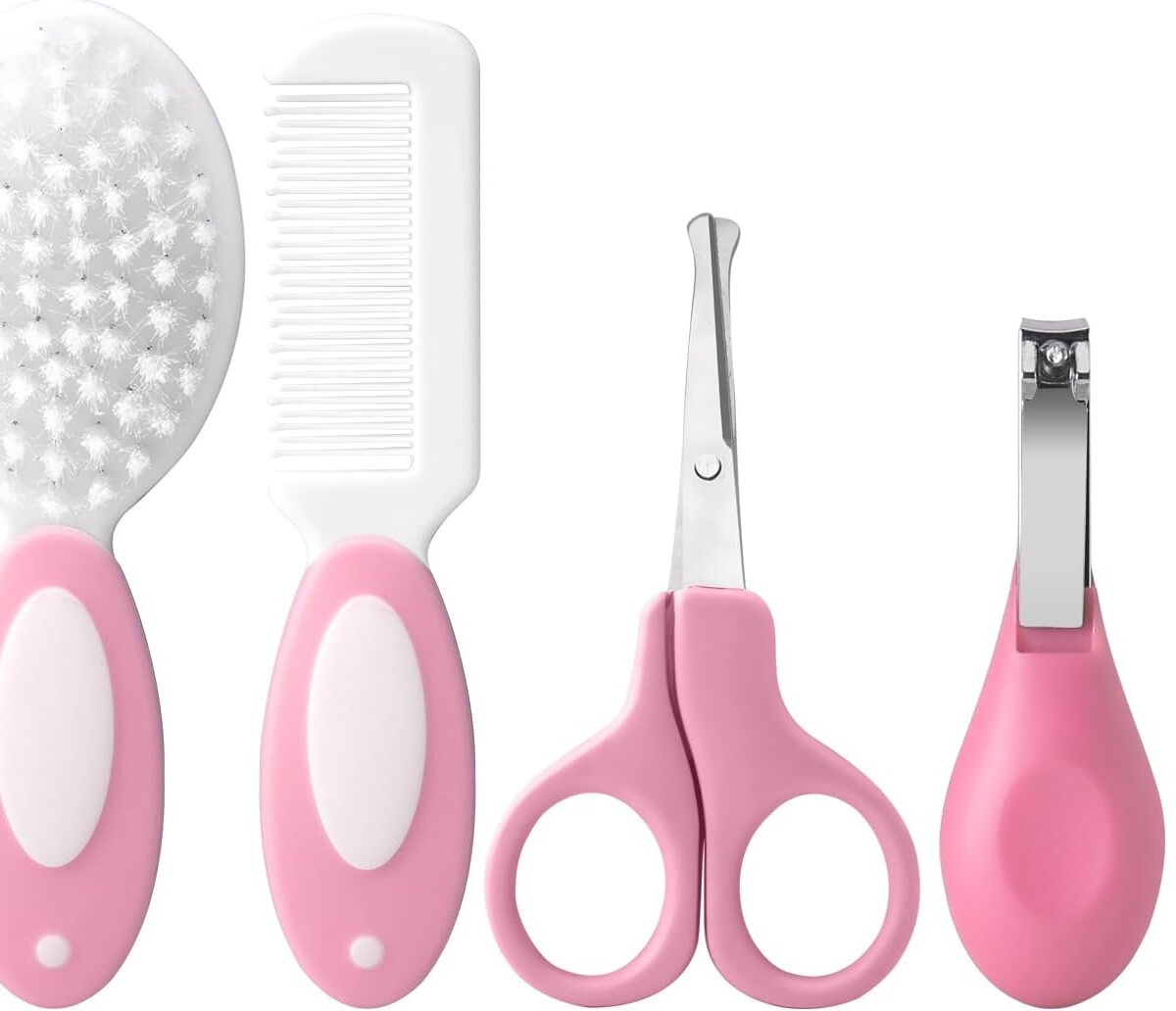 Baby Grooming Kit,Baby Health Care Kit,Baby Brush Soft Bristles 5 pcs Baby Nail Kit Nursery Care Kit Baby Hair Brush Hair Comb Nail Kit Safety Cutter Nail Clipper Set Pink